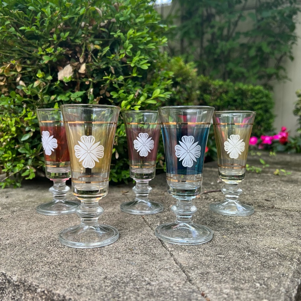 Vintage Italian 5 Piece Glass Cordial Liqueur Set
